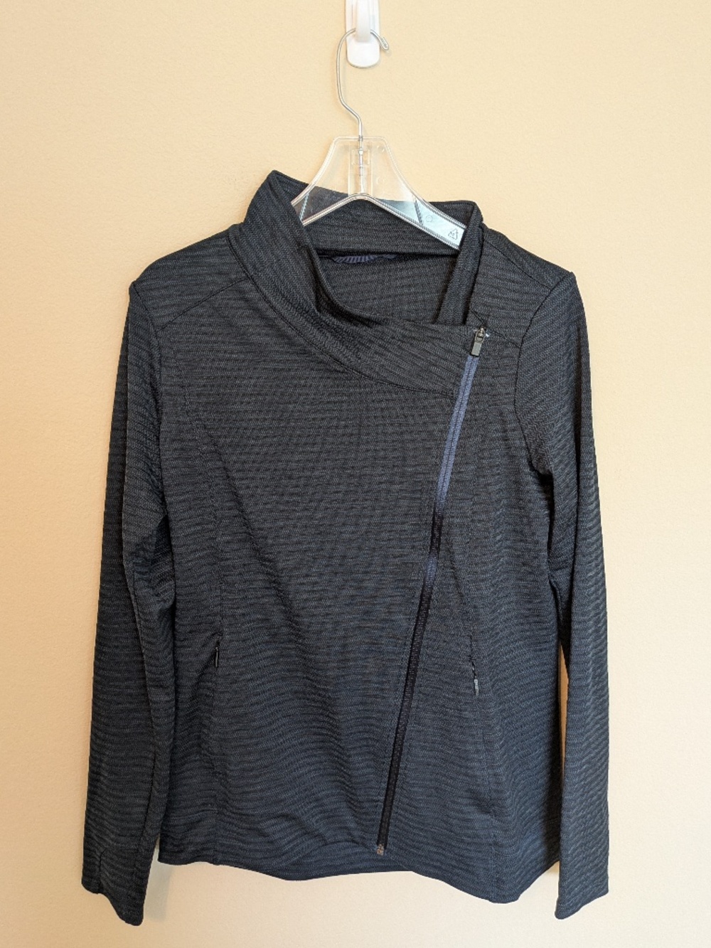 Athleta Asymmetrical Full Side Zip Jacket Navy Stripes